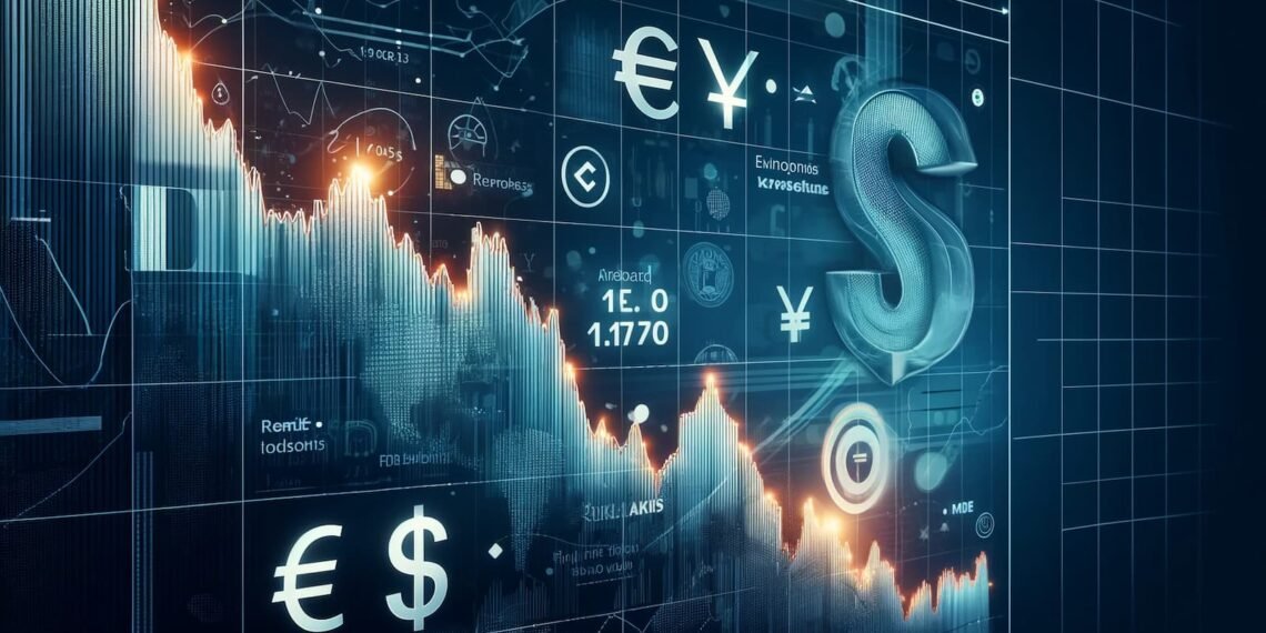 EUR/USD currency rates graph depicting falling trend